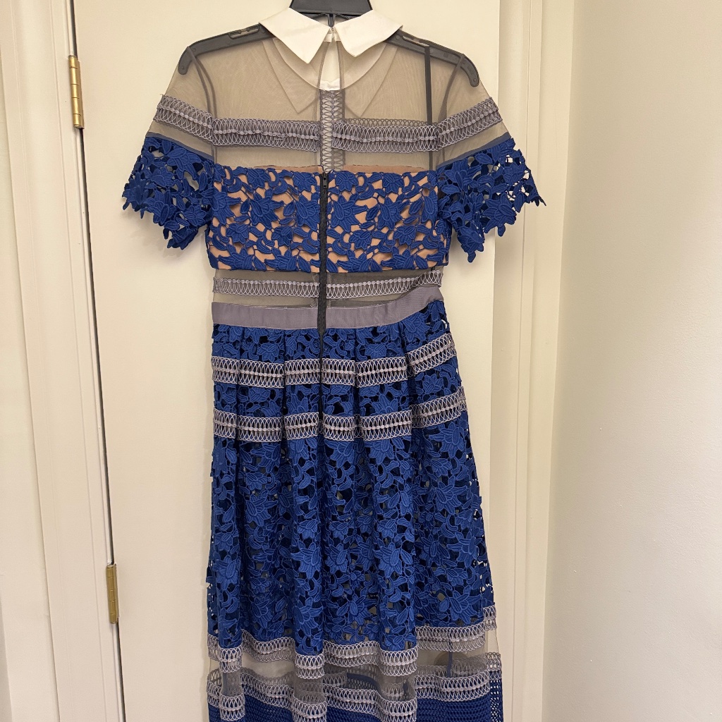 Self-Portrait Blue Lace Midi Dress With White Collar